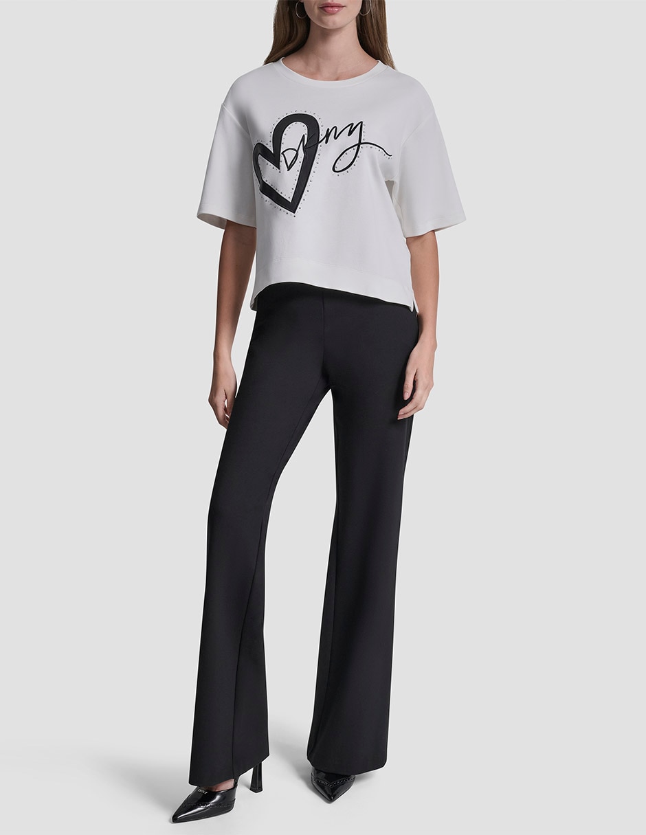 Playera manga al codo cuello redondo para mujer
