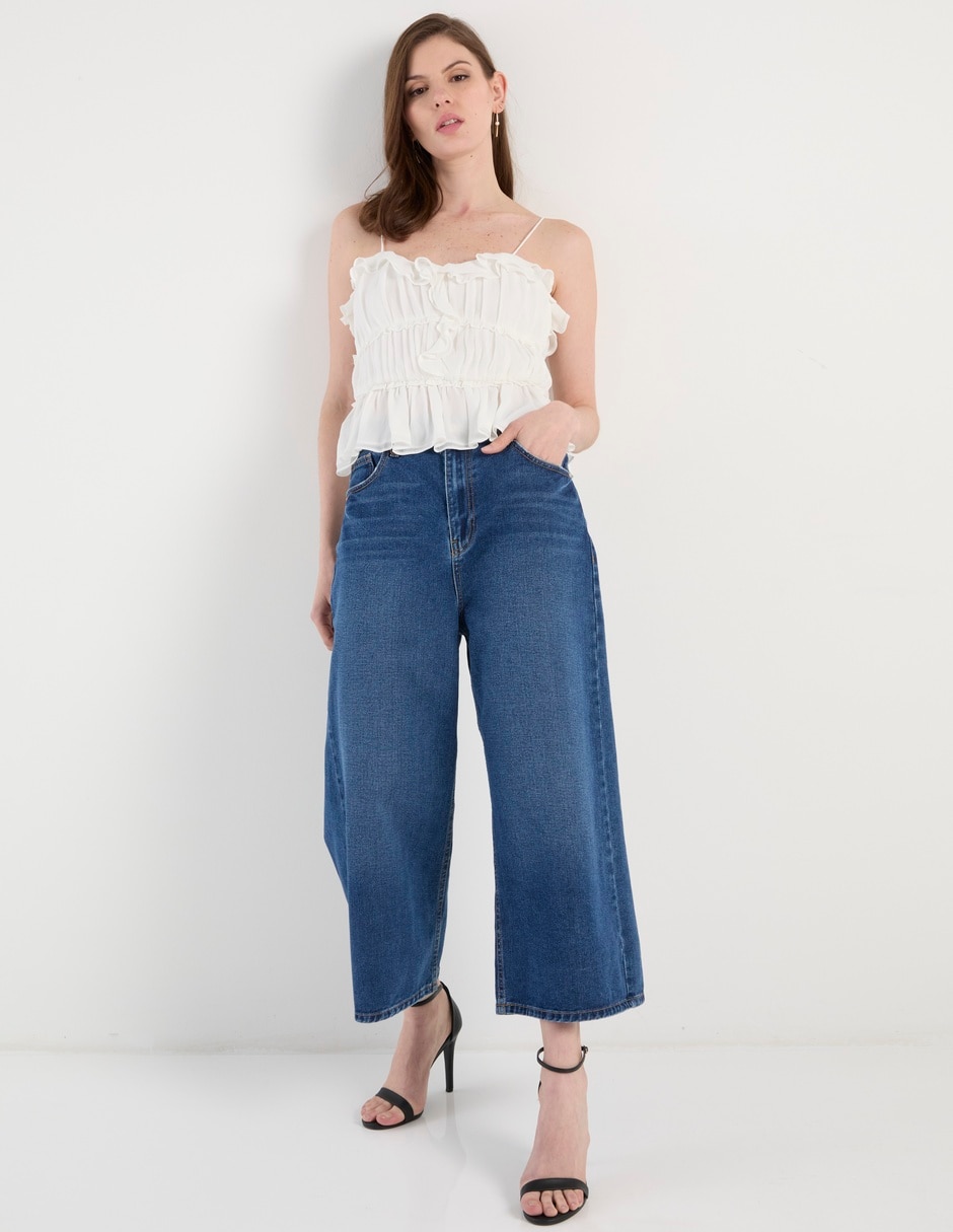 Jeans coulotte relajado para mujer 2