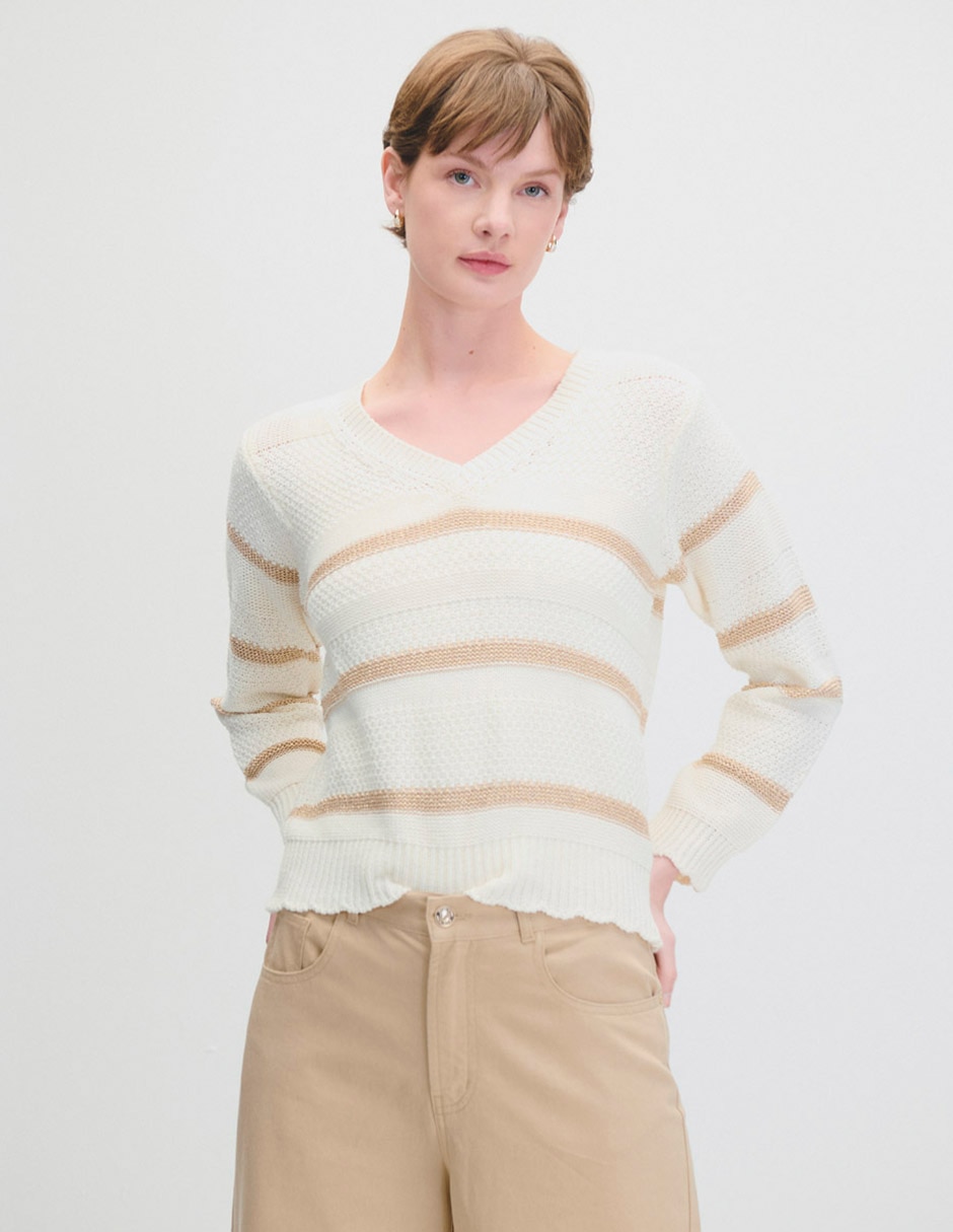 Suéter cuello V para mujer