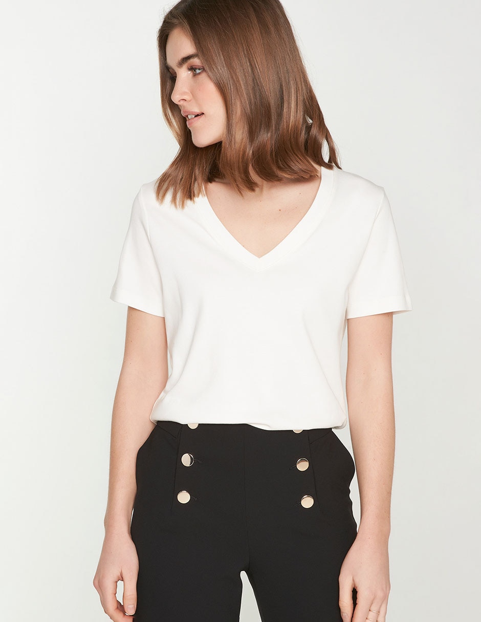 Playera manga corta cuello V para mujer 2