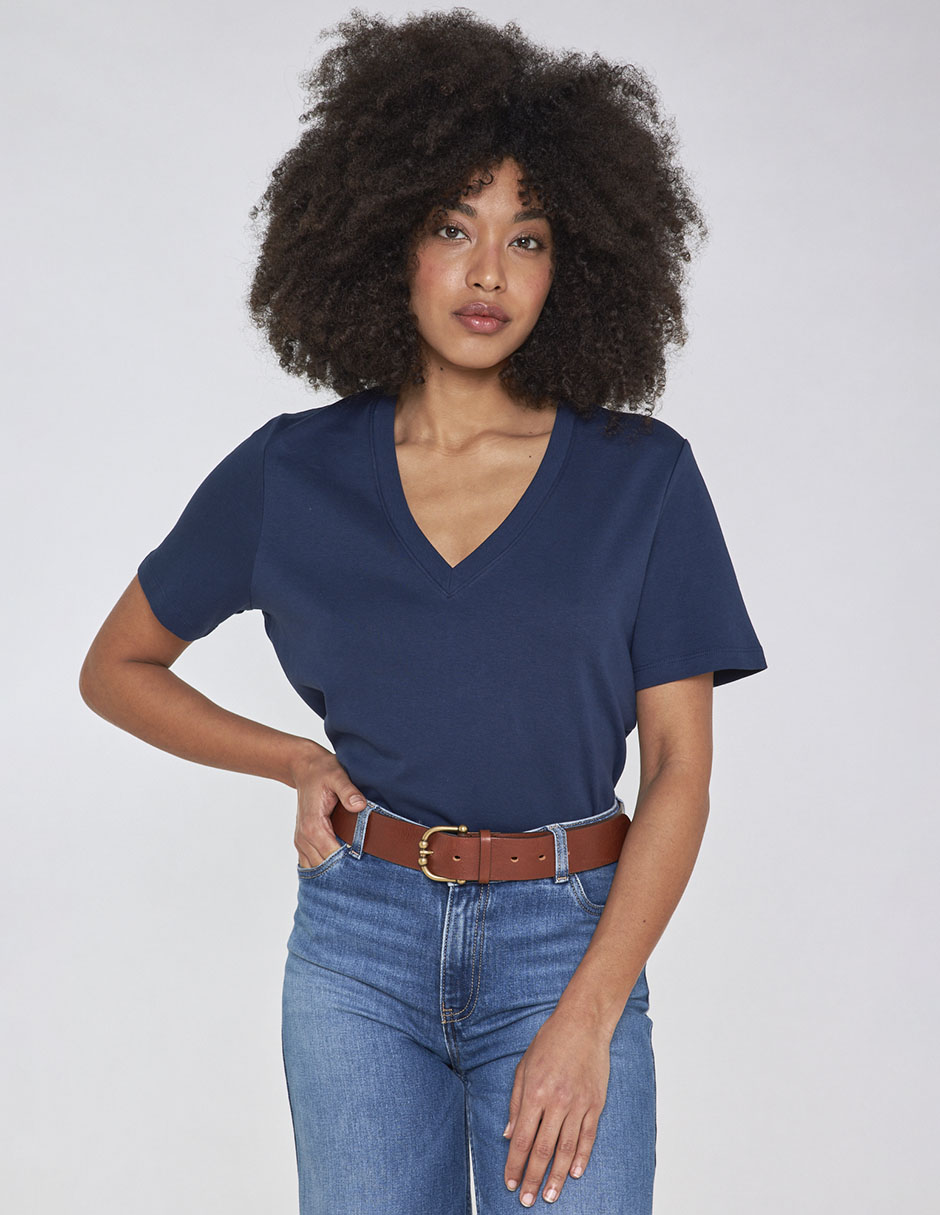 Playera manga corta cuello v para mujer