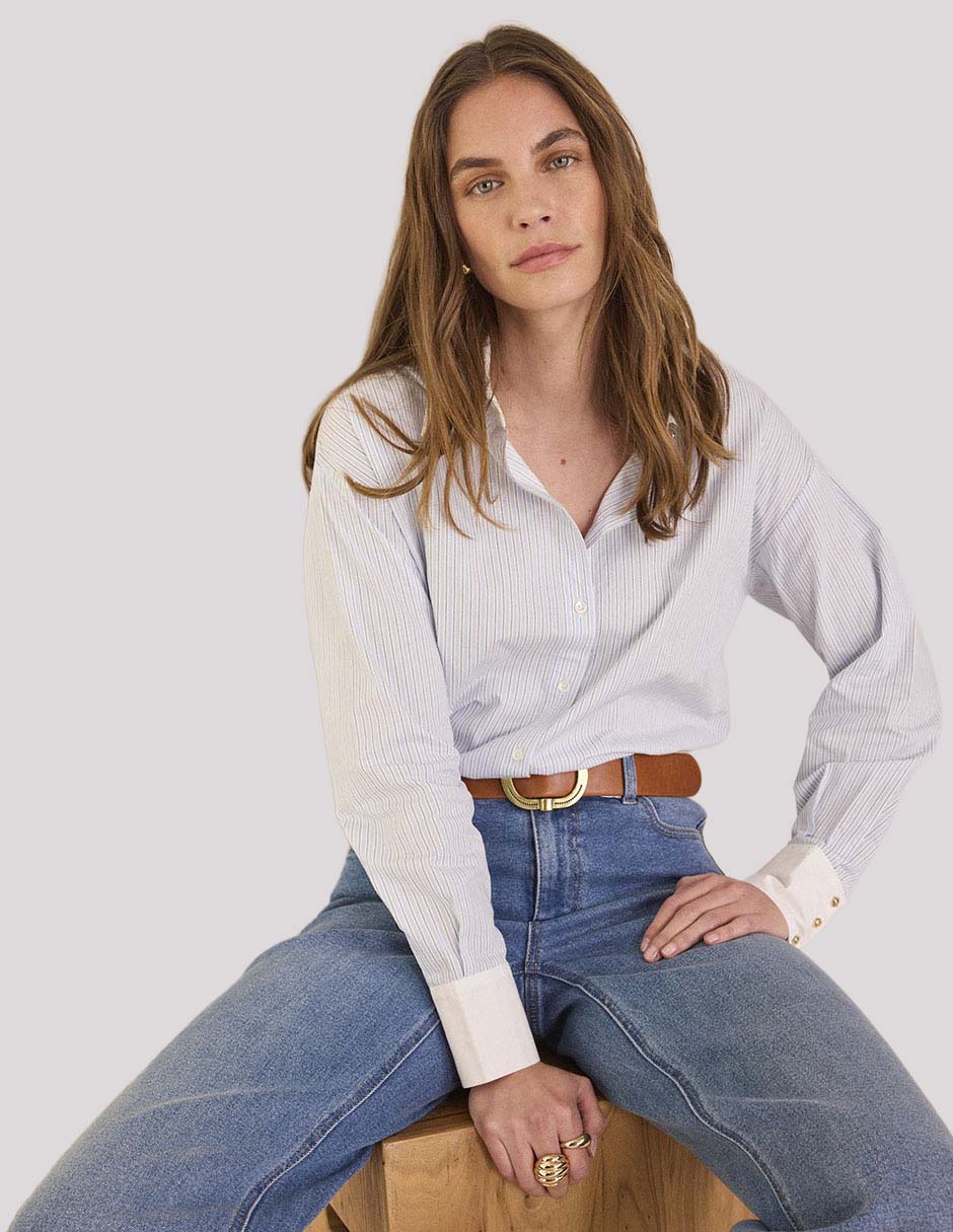 Blusa camisera manga larga para mujer