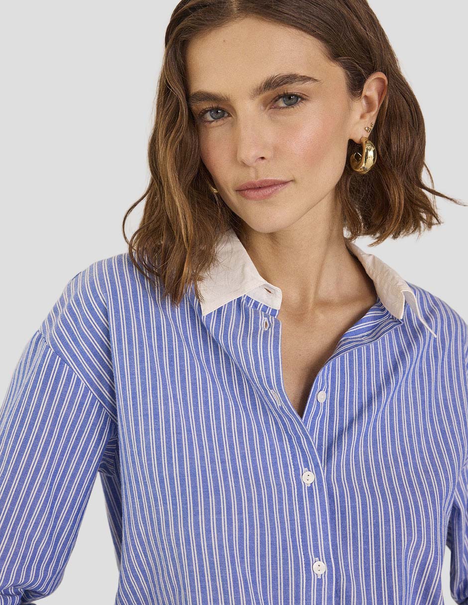 Blusa camisera manga larga para mujer