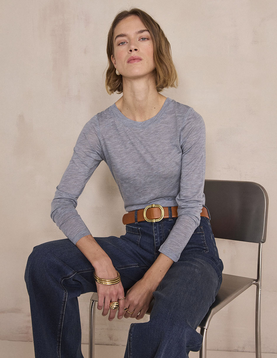 Playera manga larga cuello redondo para mujer