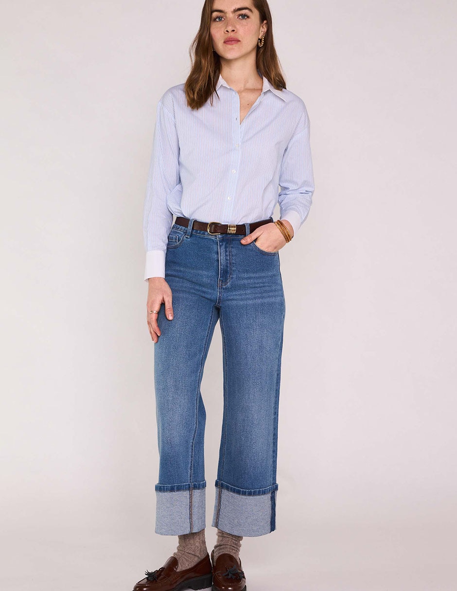 Jeans relaxed wide leg cintura para mujer