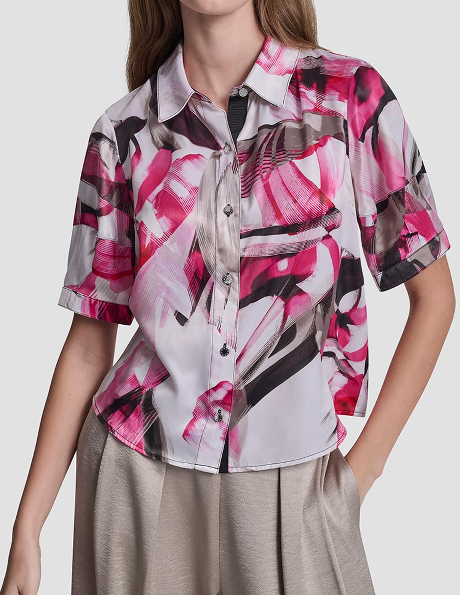 Blusa camisera manga corta para mujer