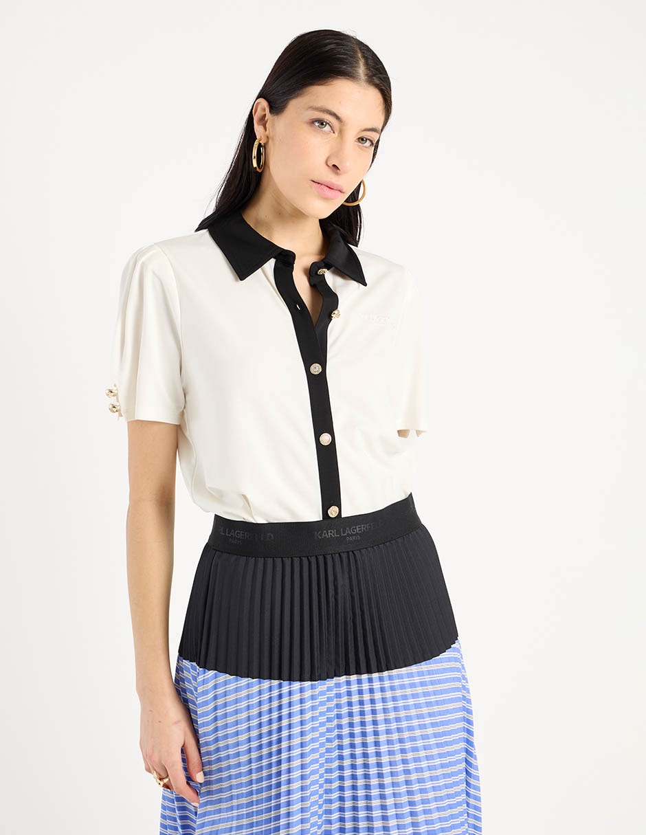 Blusa camisera manga corta para mujer
