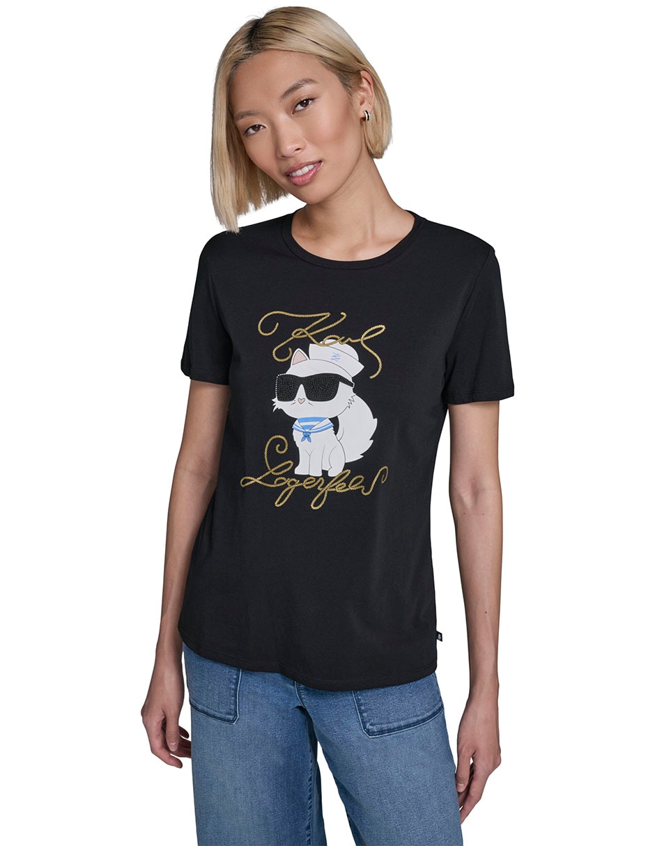 Playera manga corta cuello redondo para mujer