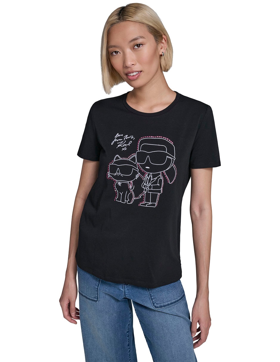 Playera manga corta cuello redondo para mujer