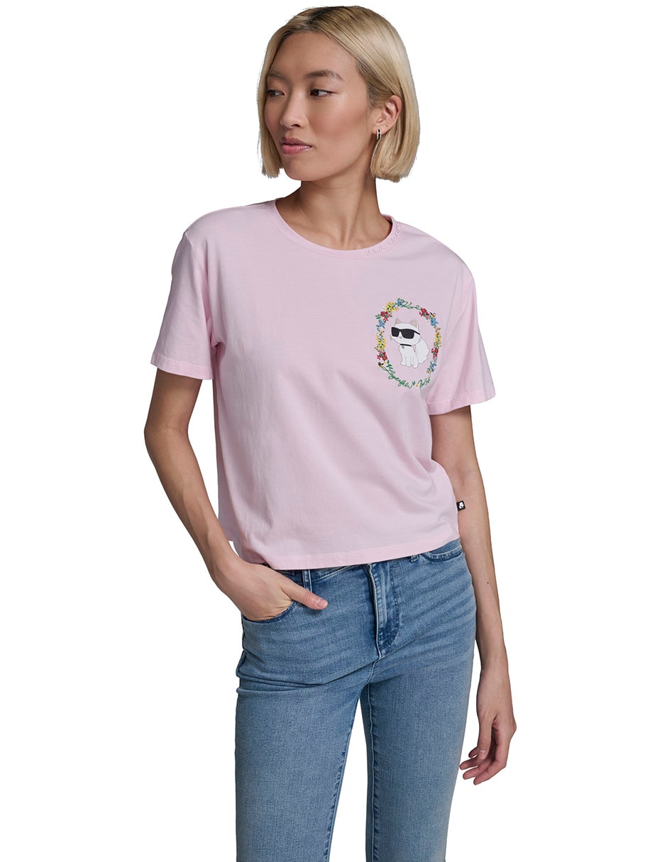 Playera manga corta cuello redondo para mujer