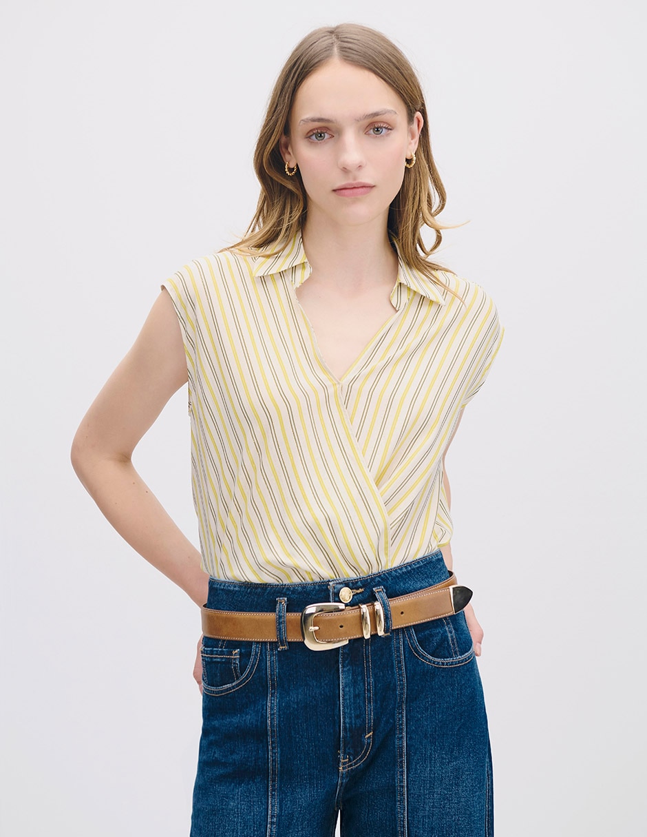 Blusa envolvente sin manga para mujer