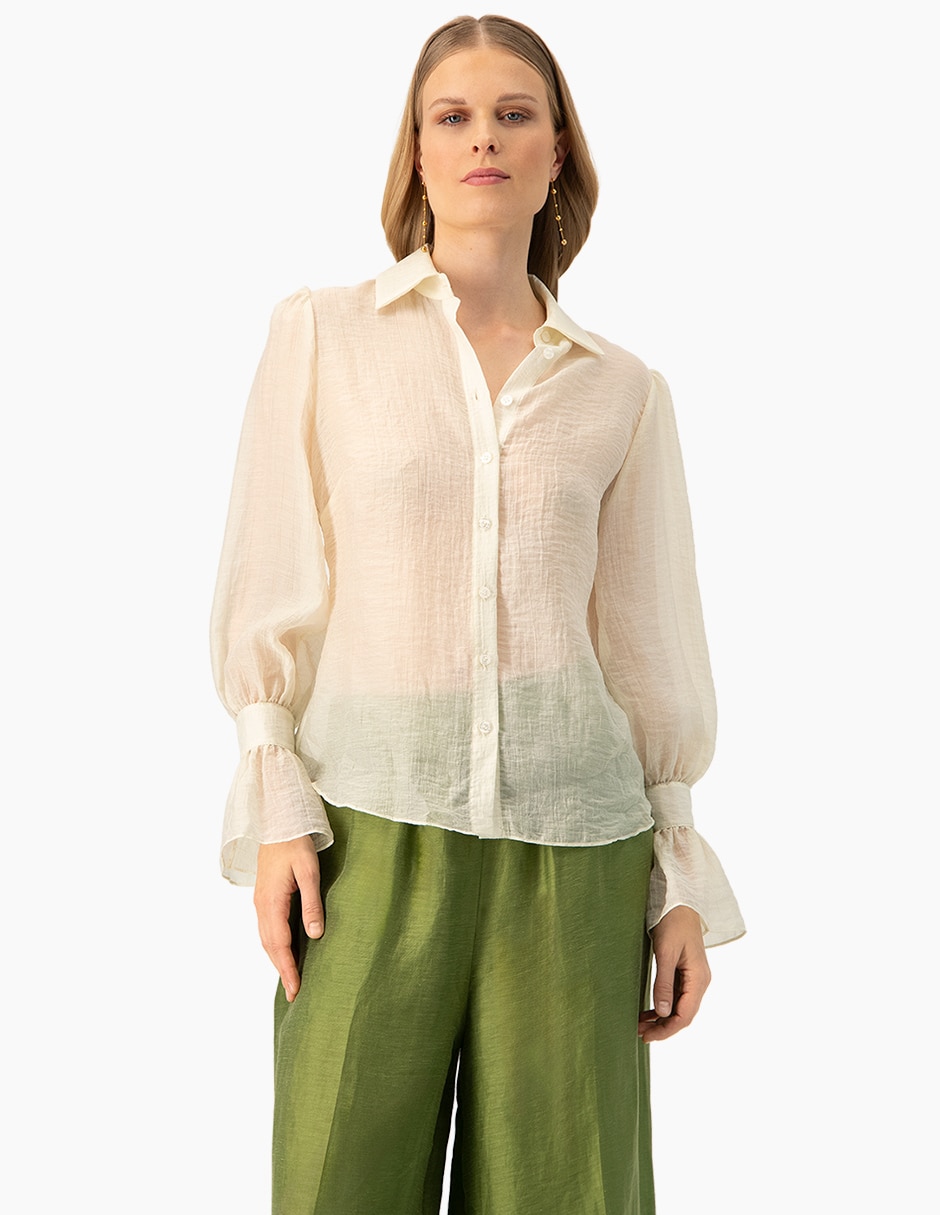 Blusa camisera manga larga para mujer