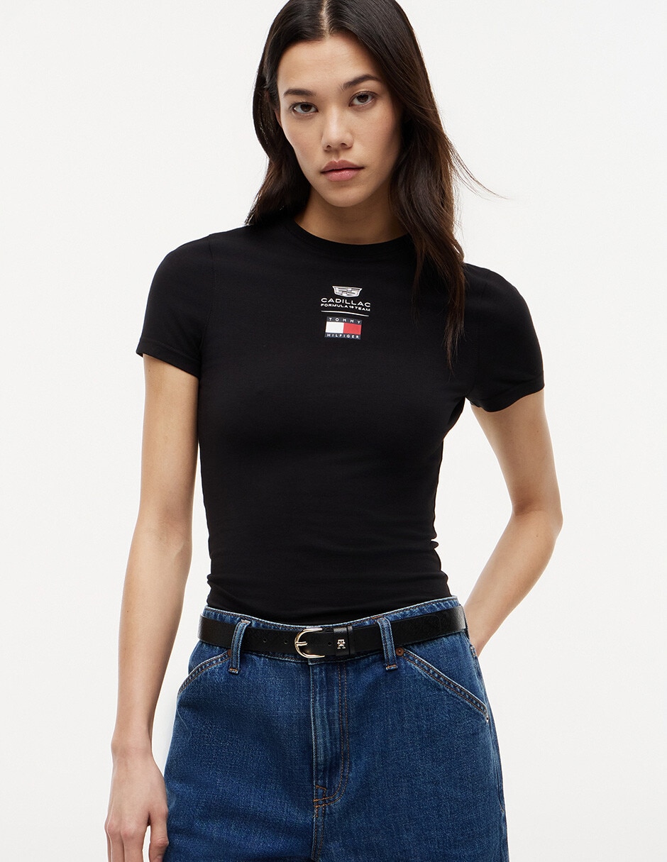 Playera manga corta Cadillac F1 cuello redondo para mujer
