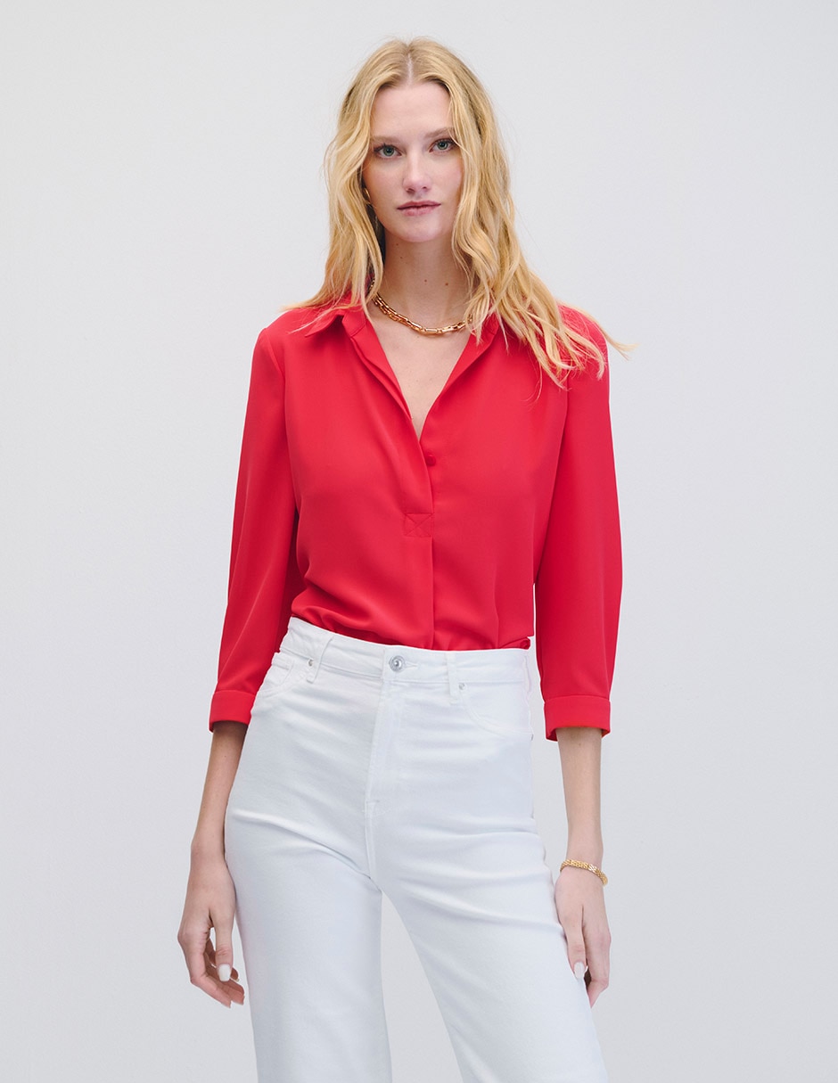 Blusa camisera manga 3/4 para mujer