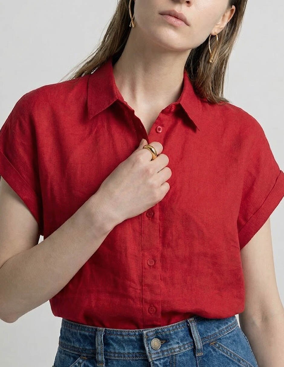 Blusa camisera manga corta para mujer 4