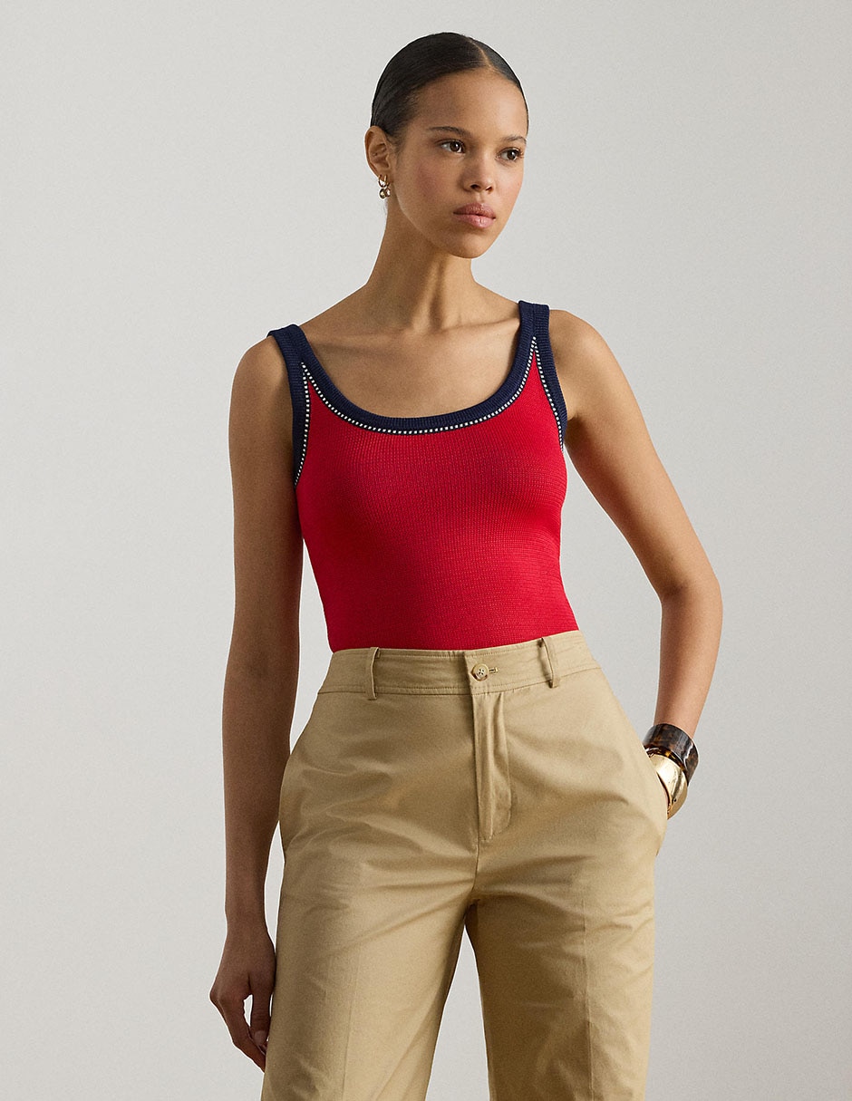Top cuello redondo escote medio tirante ancho Top cuello redondo escote medio tirante ancho