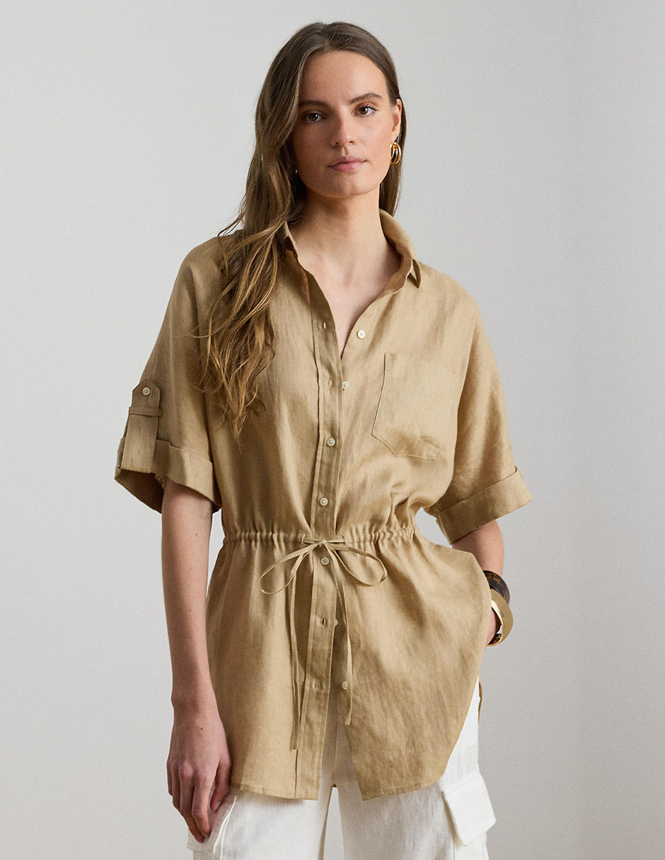 Blusa camisera manga al codo para mujer