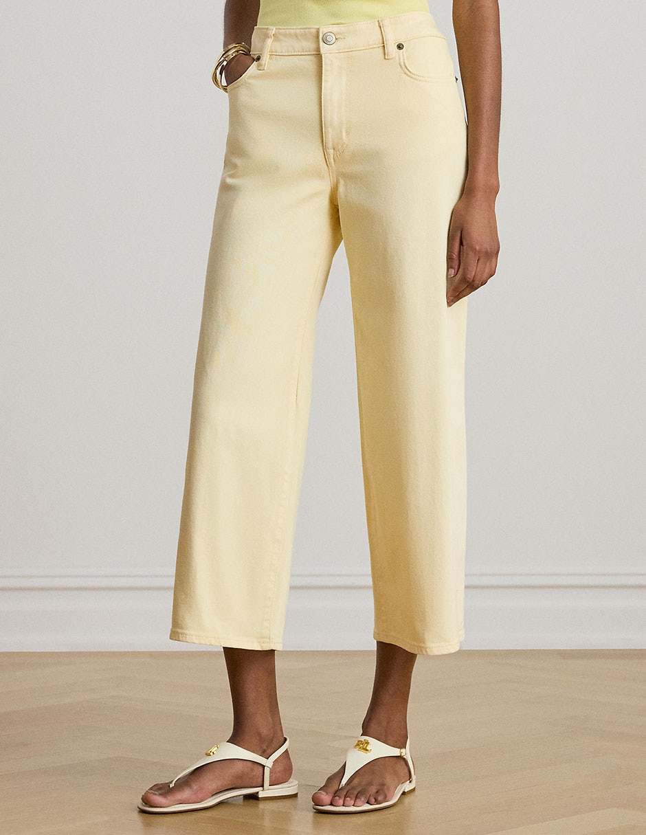 Jeans capri wide leg corte cintura para mujer
