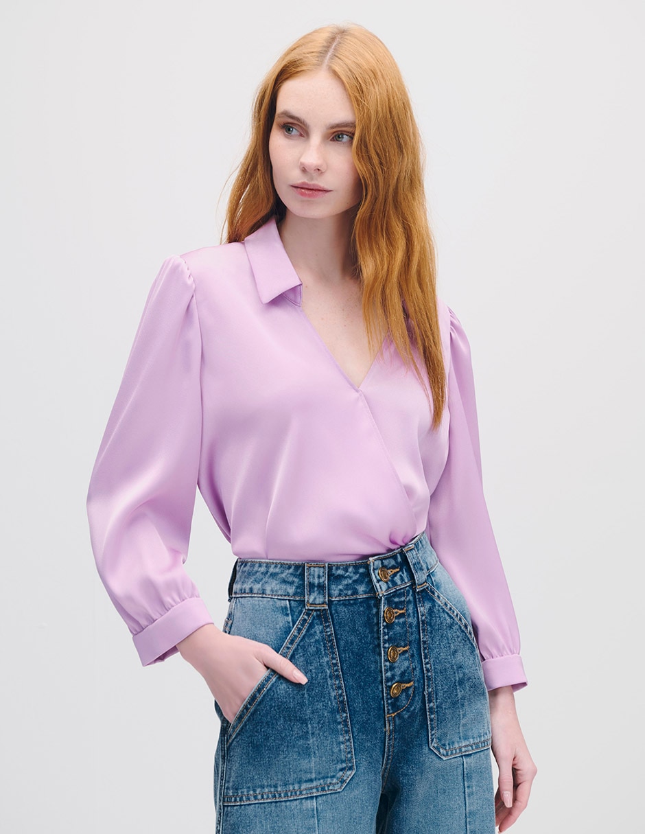 Blusa envolvente manga 3/4 para mujer
