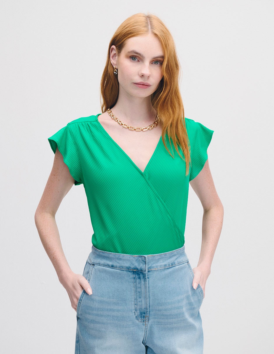 Blusa envolvente manga corta para mujer