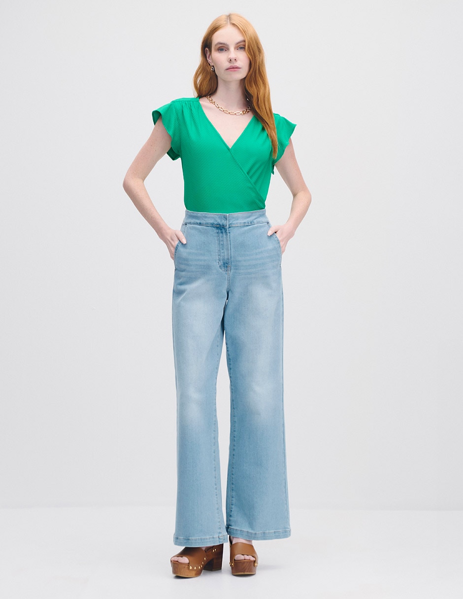 Blusa envolvente manga corta para mujer 2