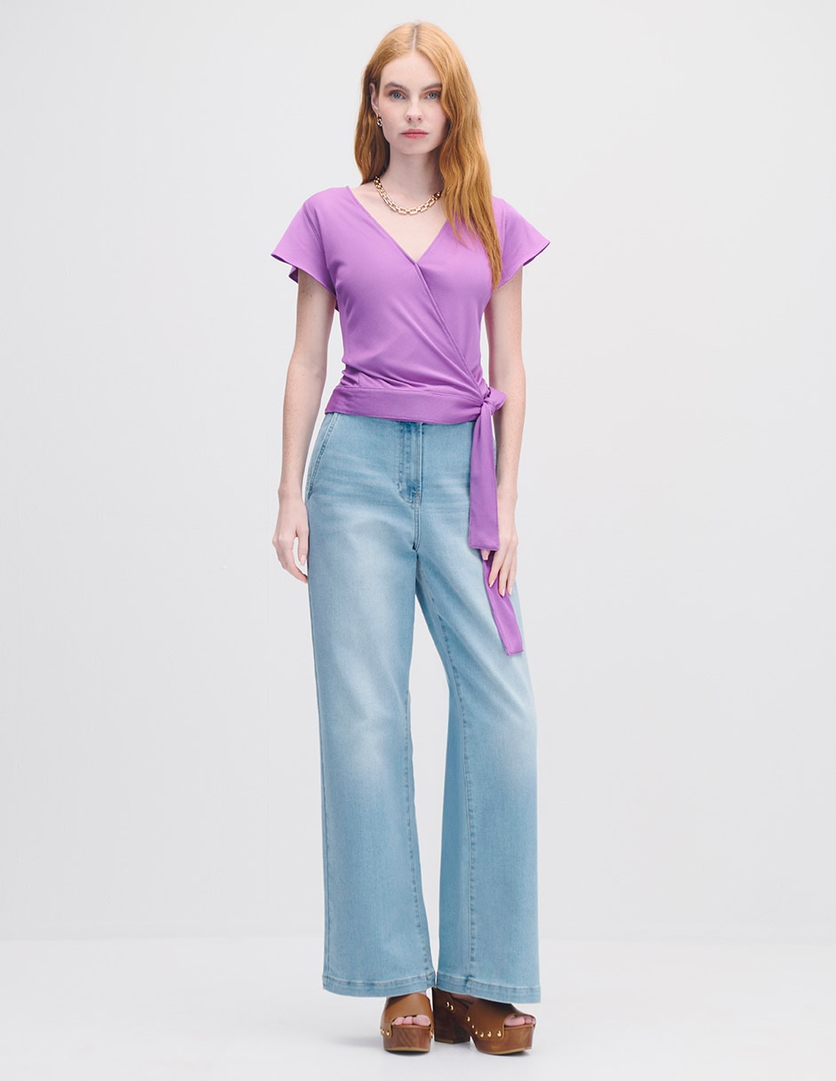 Blusa envolvente manga corta para mujer 2