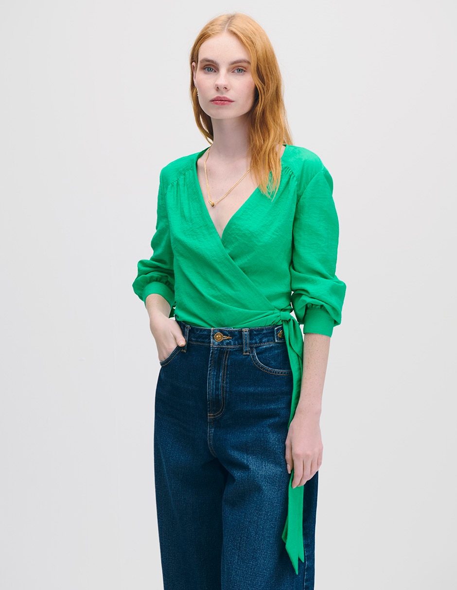 Blusa envolvente Myst manga larga para mujer