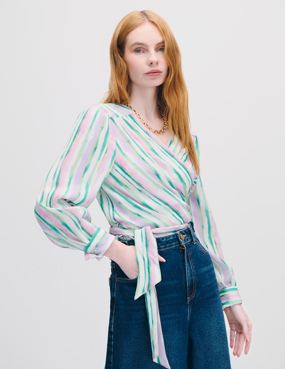 Blusa envolvente manga larga para mujer