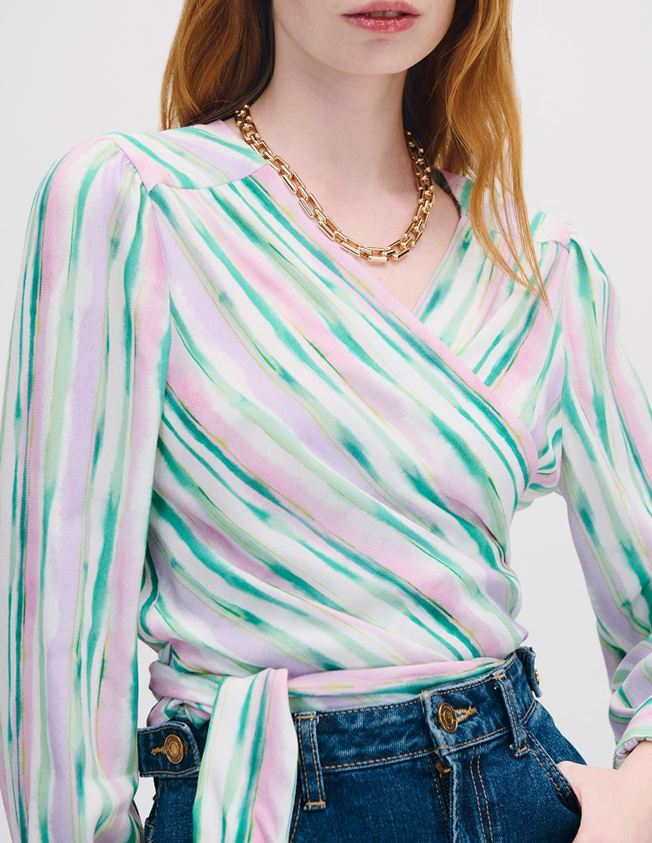 Blusa envolvente manga larga para mujer 4