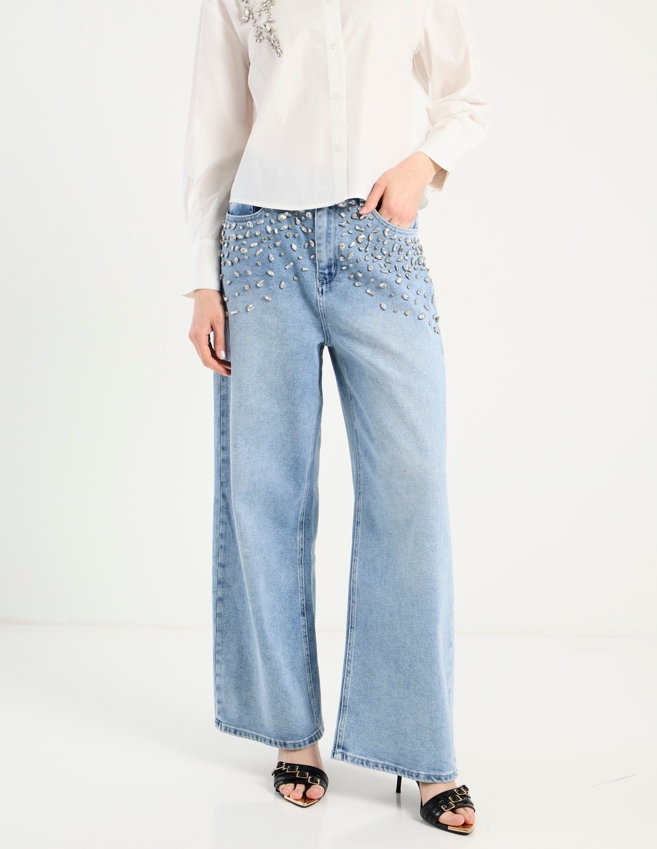 Jeans relaxed wide leg cintura baja para mujer