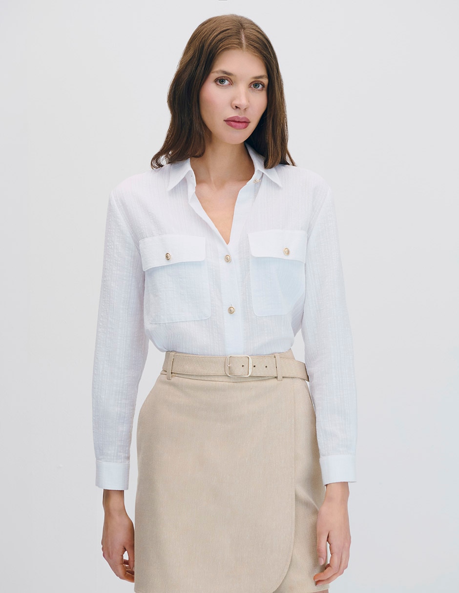 Blusa camisera manga larga para mujer