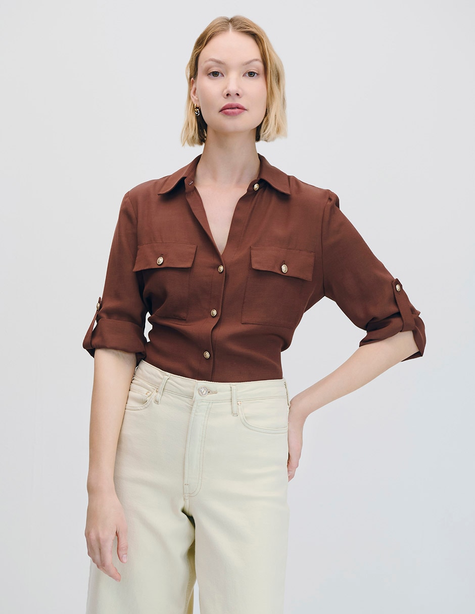 Blusa camisera manga corta para mujer