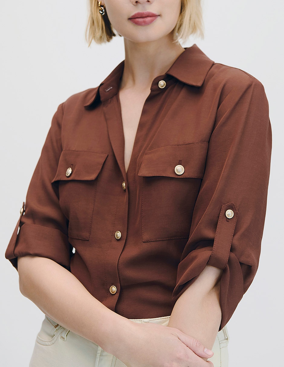 Blusa camisera manga corta para mujer 4