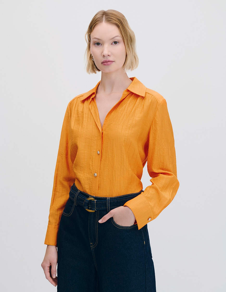Blusa camisera manga larga para mujer