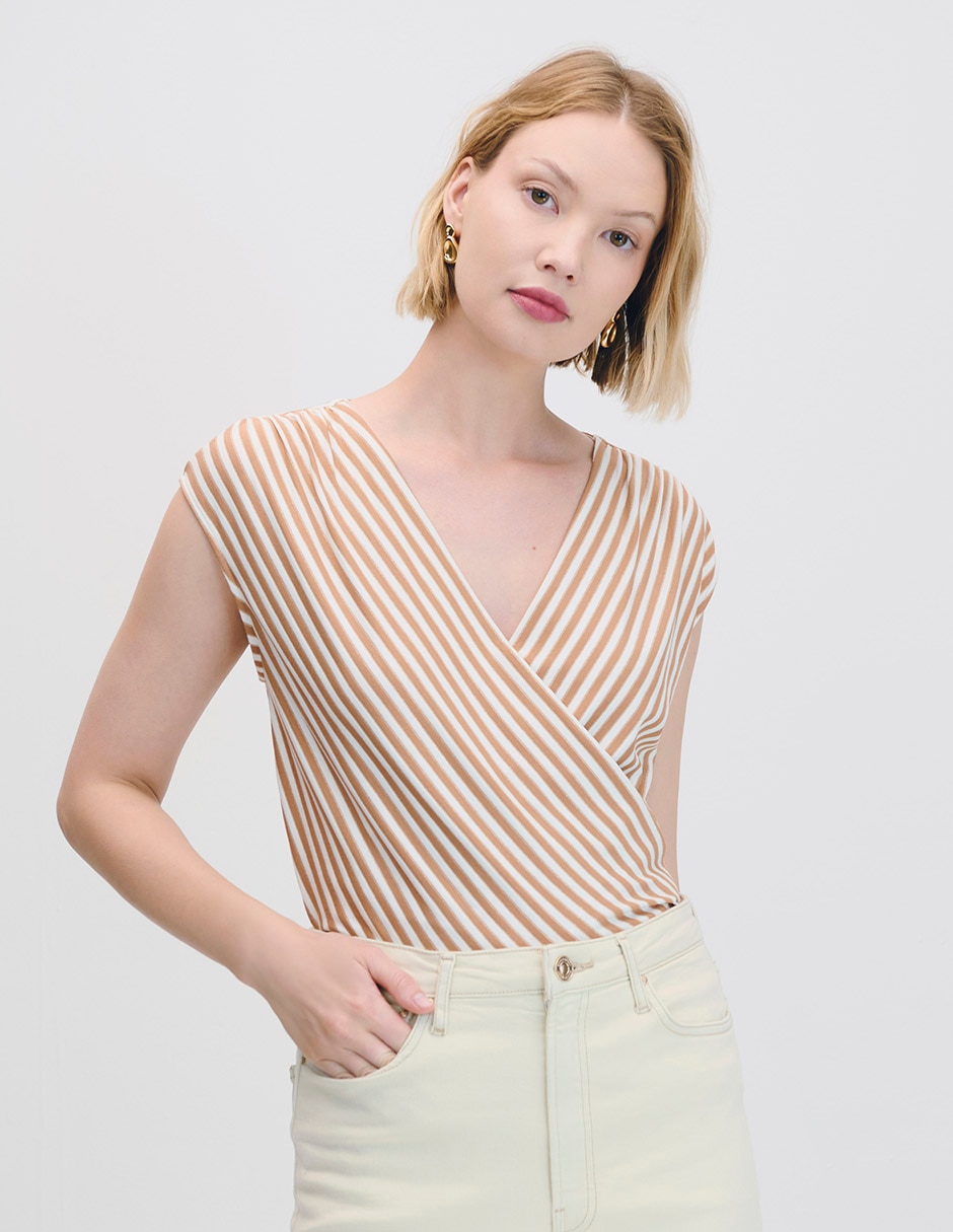 Blusa envolvente manga corta para mujer