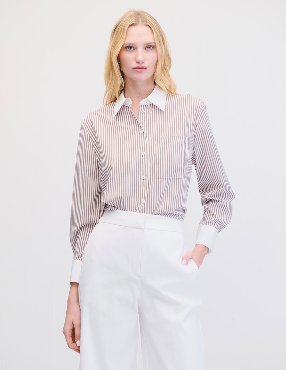 Blusa camisera manga larga para mujer