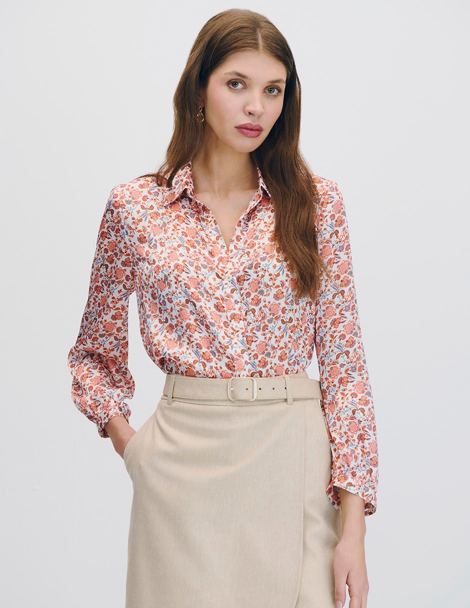 Blusa camisera manga larga para mujer
